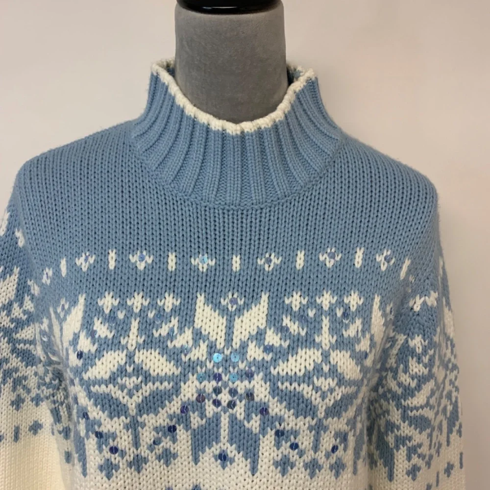 Turtleneck Sweater Snowflake Sequins Winter Grandma Mature Modest Women’s SZ XL - Picture 2 of 10